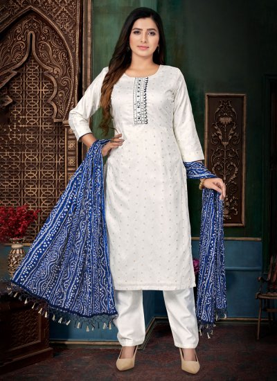 Conspicuous White Mirror Chanderi Silk Salwar Suit