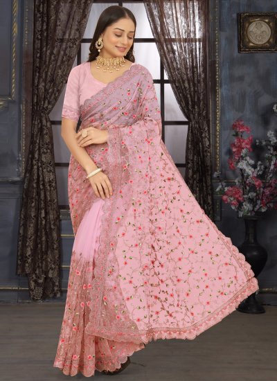 Contemporary Saree Zari Net in Pink