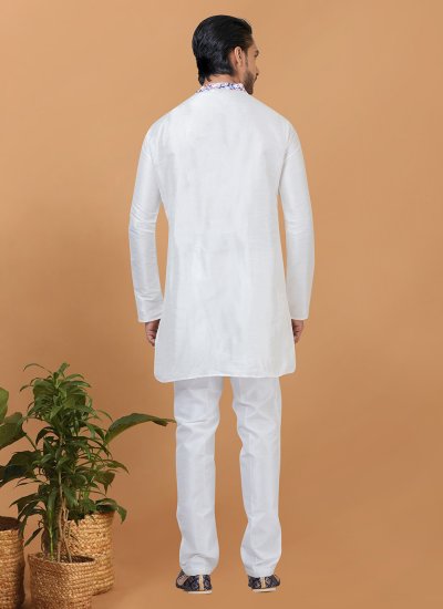 Cotton Digital Print White Kurta Pyjama