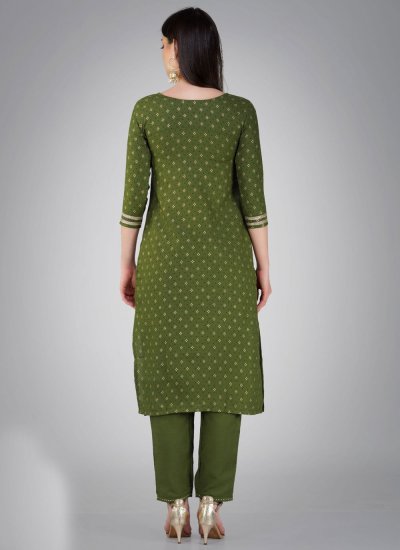 Cotton Embroidered Salwar Suit in Green