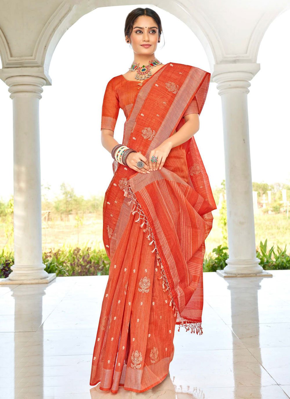 Orange Coloured Embroidered Saree With Blouse at Rs 1790 | Dk Park | Delhi  | ID: 14034727462