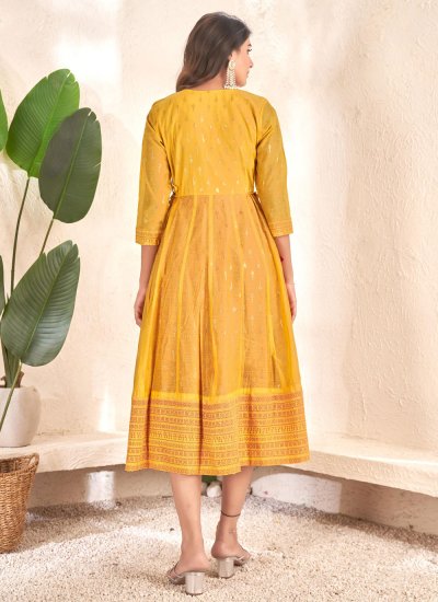 Cotton Party Wear Kurti in Mustard and Pink