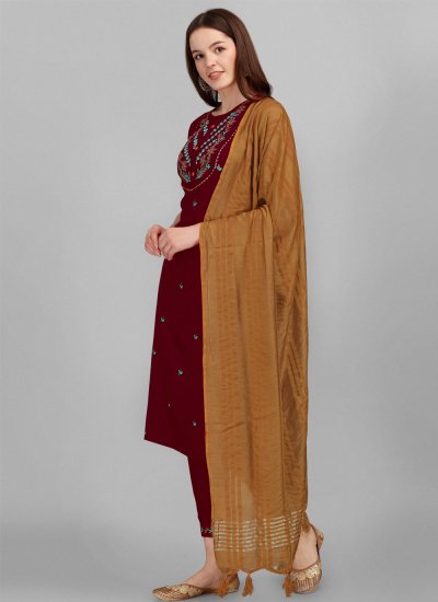 Cotton Readymade Salwar Suit in Maroon