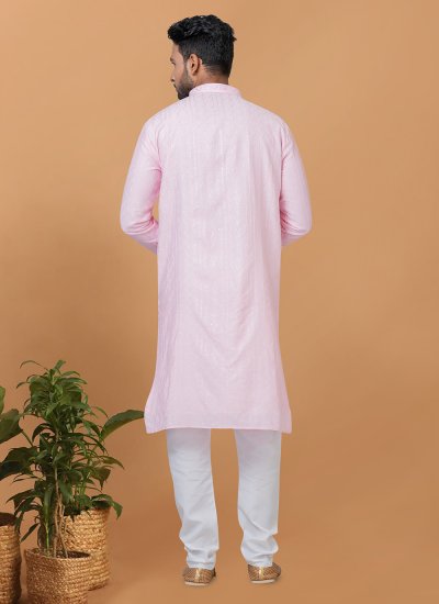 Cotton Sequins Pink Kurta Pyjama