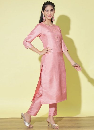 Cotton Silk Plain Pink Salwar Suit