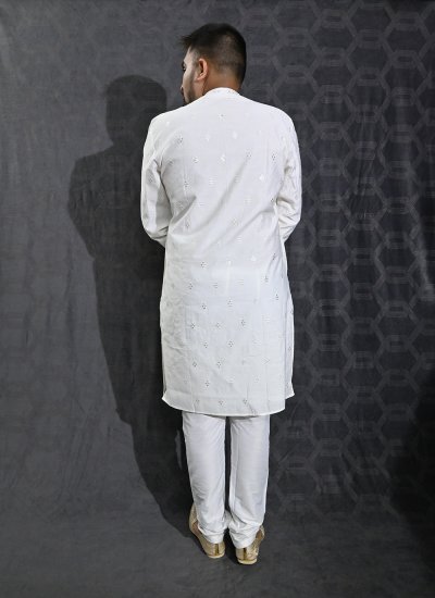 Cotton Silk White Kurta Pyjama