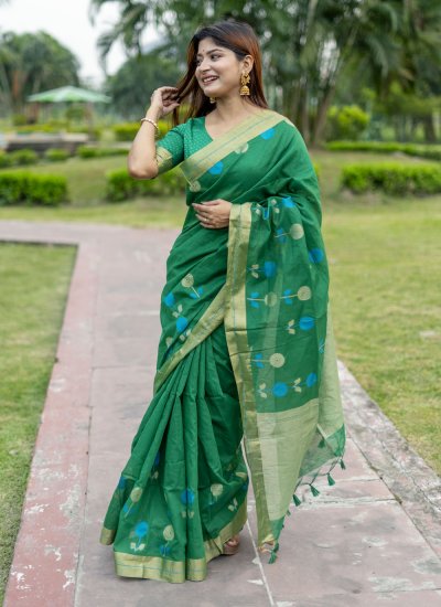 Cotton Silk Woven Traditional Saree in Green