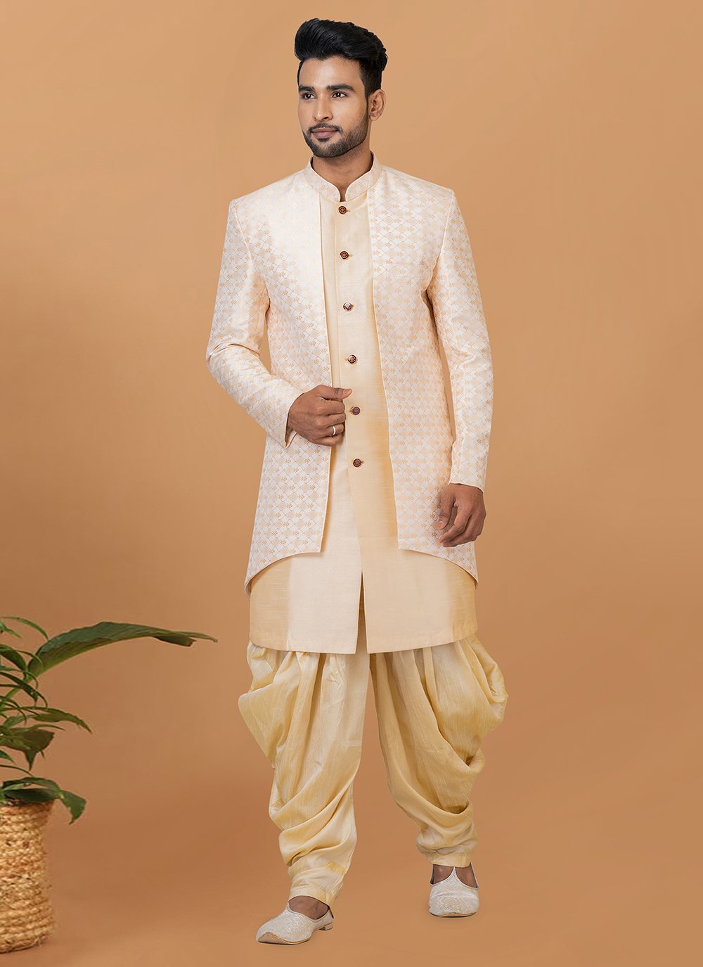 Indo western hotsell sherwani with dhoti