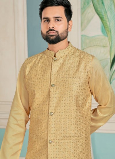 Cream Banglori Silk Sangeet Kurta Payjama With Jacket