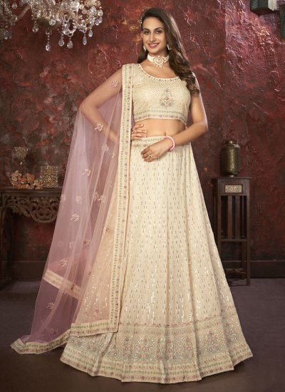Sky-Blue Bridal Lehenga Choli with Hand-Embroidered Beads and Sequins |  Exotic India Art