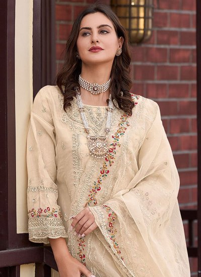 Cream Khatli Work Designer Pakistani Suit