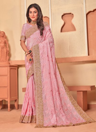 Crepe Silk Contemporary Saree in Pink