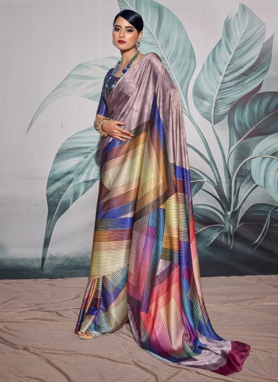 Crepe Silk Digital Print Multi Colour Designer Saree