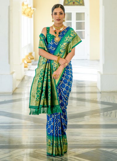 Dainty Woven Blue Banarasi Silk Contemporary Saree