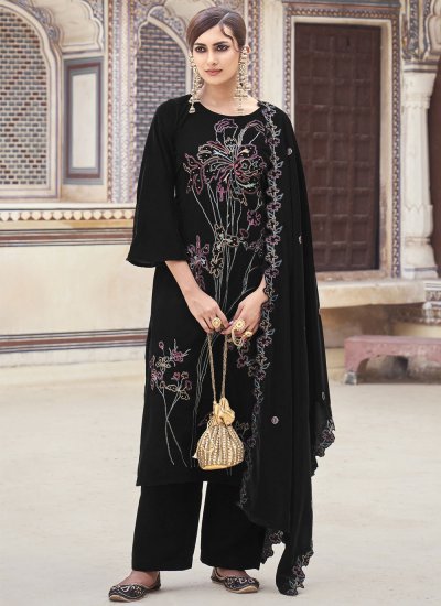 Delightful Black Velvet Palazzo Salwar Suit