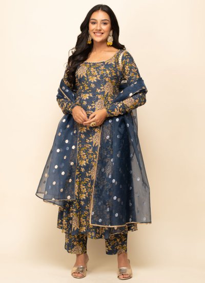 Deserving Cotton Blue Printed Trendy Salwar Suit