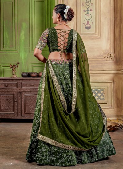 Deserving Embroidered Silk Green Readymade Lehenga Choli