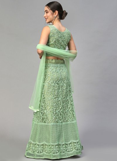 Designer Lehenga Choli Embroidered Net in Green