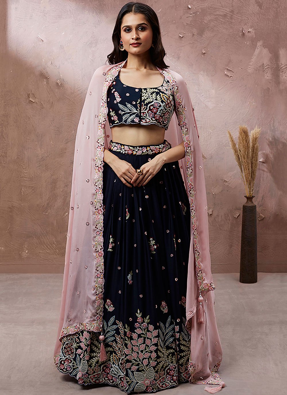 Buy Devastating Pink & Cream Designer Net Embroidered Zari Thread Work  Lehenga Choli designs online | Fashion Clothing