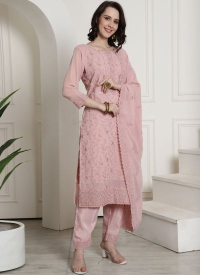 Designer Salwar Suit Embroidered Georgette in Pink