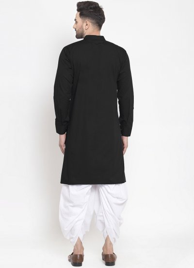 Dhoti Kurta Embroidered Blended Cotton in Black