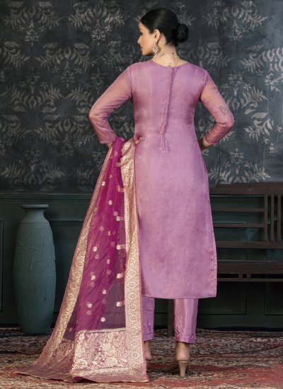 Distinctive Organza Embroidered Pink Trendy Salwar Kameez