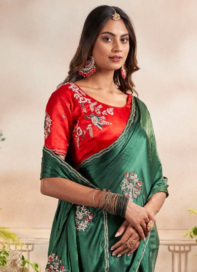 Distinctively Green Border Silk Contemporary Style Saree