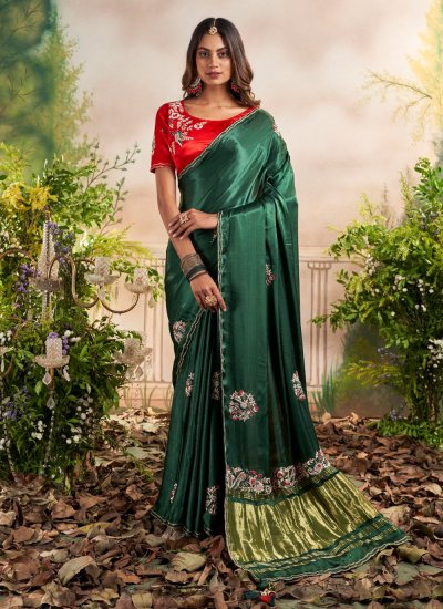 Distinctively Green Border Silk Contemporary Style Saree