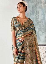 Divine Printed Tussar Silk Multi Colour Classic Saree