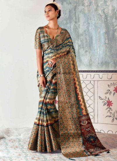 Divine Printed Tussar Silk Multi Colour Classic Saree