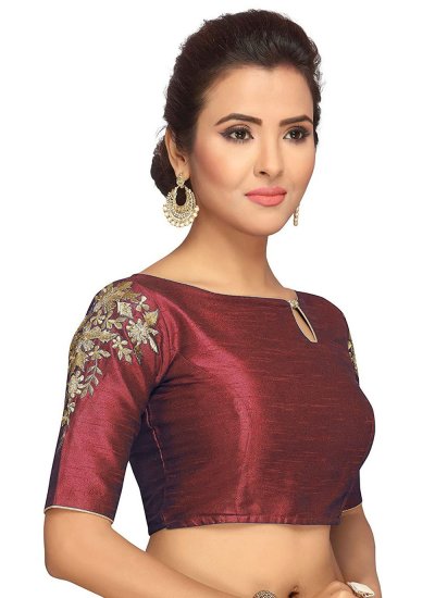 Dupion Silk Embroidered Blouse in Maroon