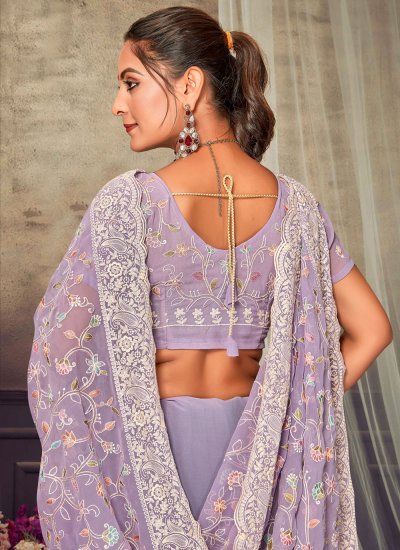 Embroidered Georgette Contemporary Style Saree in Lavender