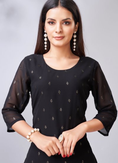 Embroidered Georgette Salwar Suit in Black