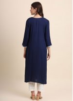 Embroidered Rayon Designer Kurti in Blue
