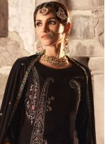 Embroidered Velvet Trendy Suit in Brown