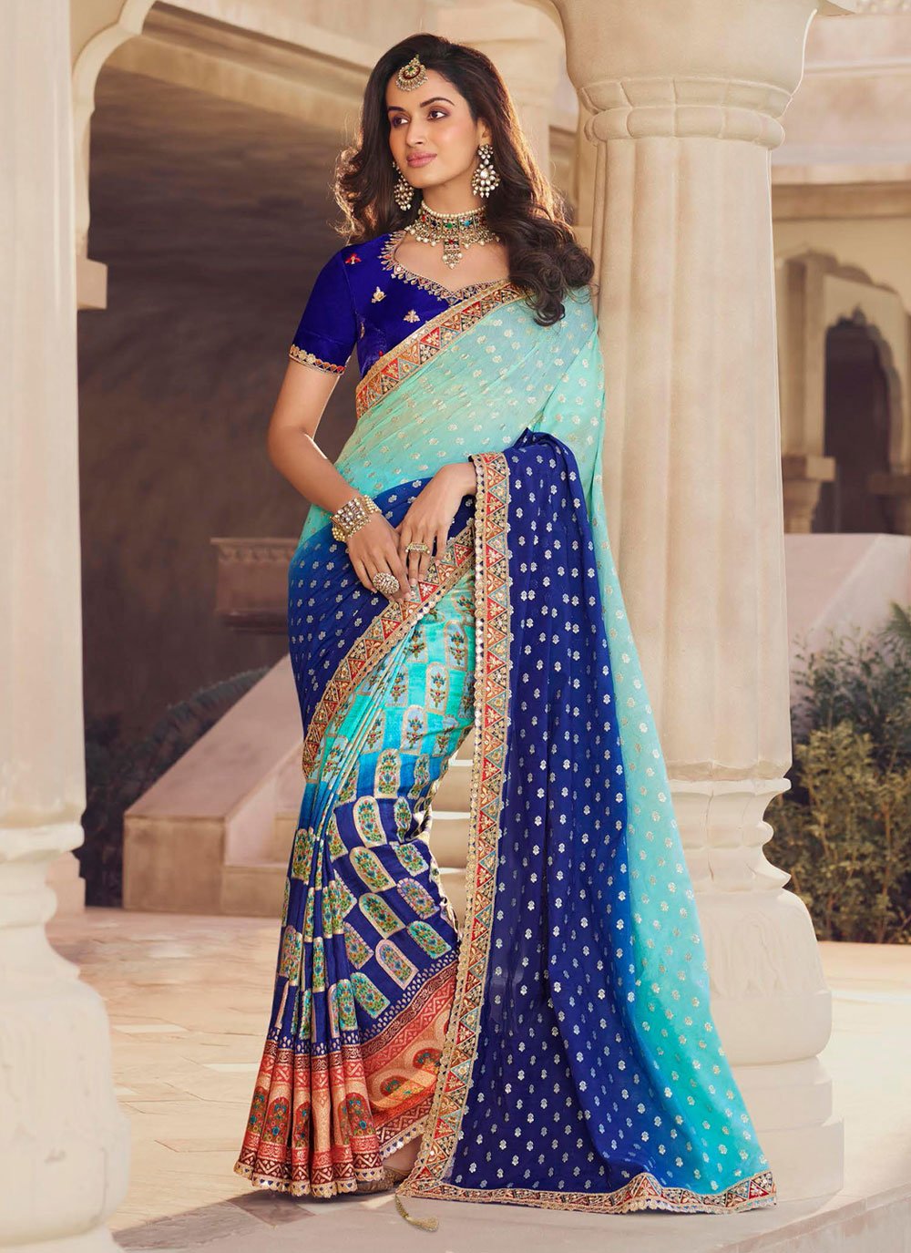 Buy Aqua Blue Festival Saree : 266119 -