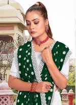 Enchanting Embroidered Georgette Green and White Saree
