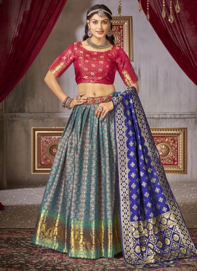 Enchanting Multi Colour Weaving Jacquard Silk Lehenga Choli