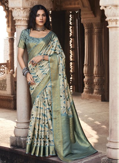 Engrossing Handloom silk Multi Colour Weaving Trendy Saree