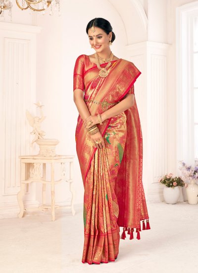 Engrossing Red Designer Traditional Saree