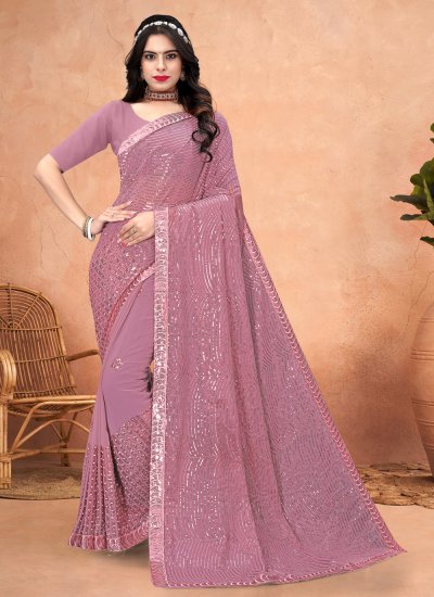 Epitome Georgette Embroidered Pink Trendy Saree