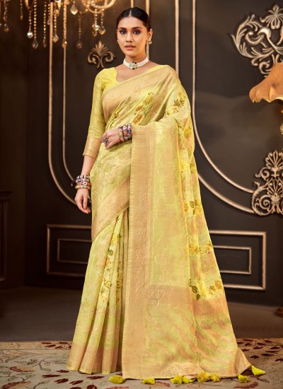 Exceptional Yellow Silk Contemporary Saree
