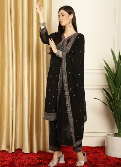 Exciting Embroidered Georgette Black Designer Salwar Suit