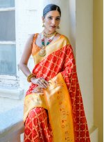 Exotic Red Woven Banarasi Silk Designer Saree