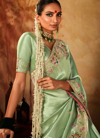 Eye-Catchy Sea Green Kanjivaram Silk Contemporary Saree