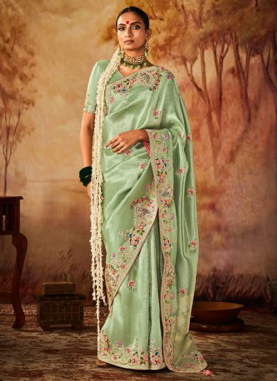 Eye-Catchy Sea Green Kanjivaram Silk Contemporary Saree