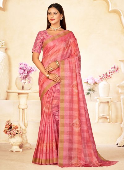 Fab Pink Printed Silk Contemporary Saree