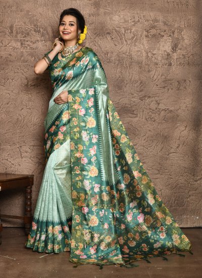Fashionable Green Silk Classic Saree