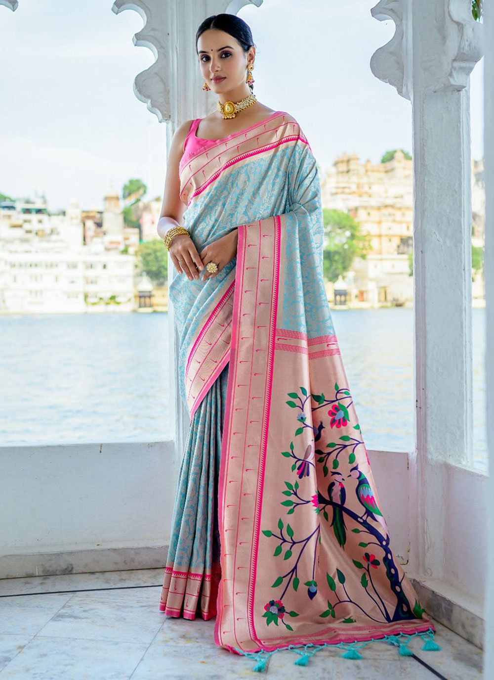 Ni - Pure kanjivaram silk saree violet and pink with Chinar leaf desig –  Prashanti Sarees