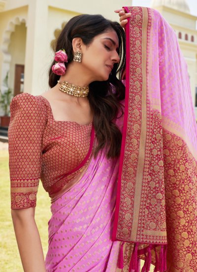 Fashionable Pink Ceremonial Contemporary Saree